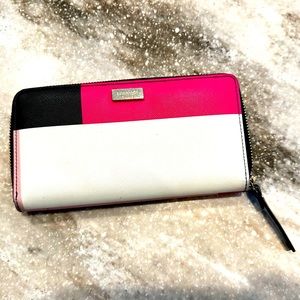 Kate Spade color block zip around continental leather wallet